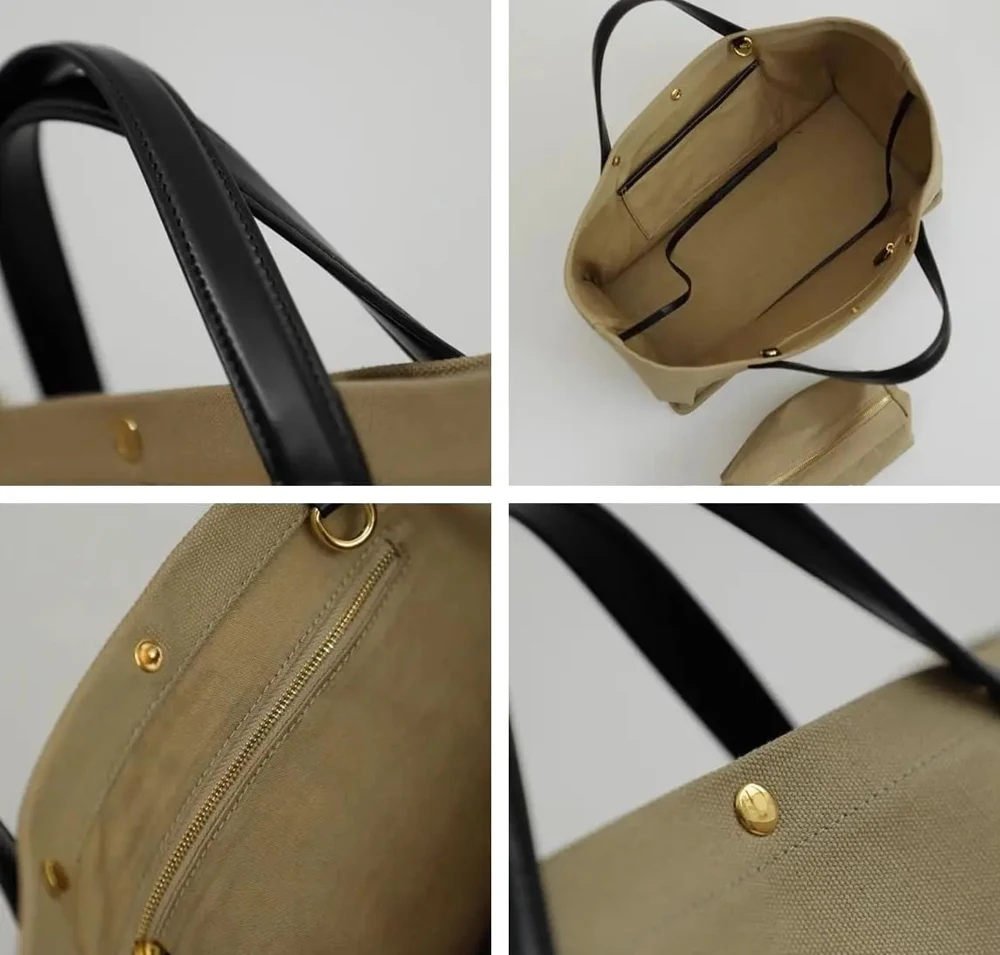 Women's Canvas Leather Totes Handbag Commuting Shoulder Crossbody Armpit Bag Leisure Versatile Casual Chic Stylish Clutch