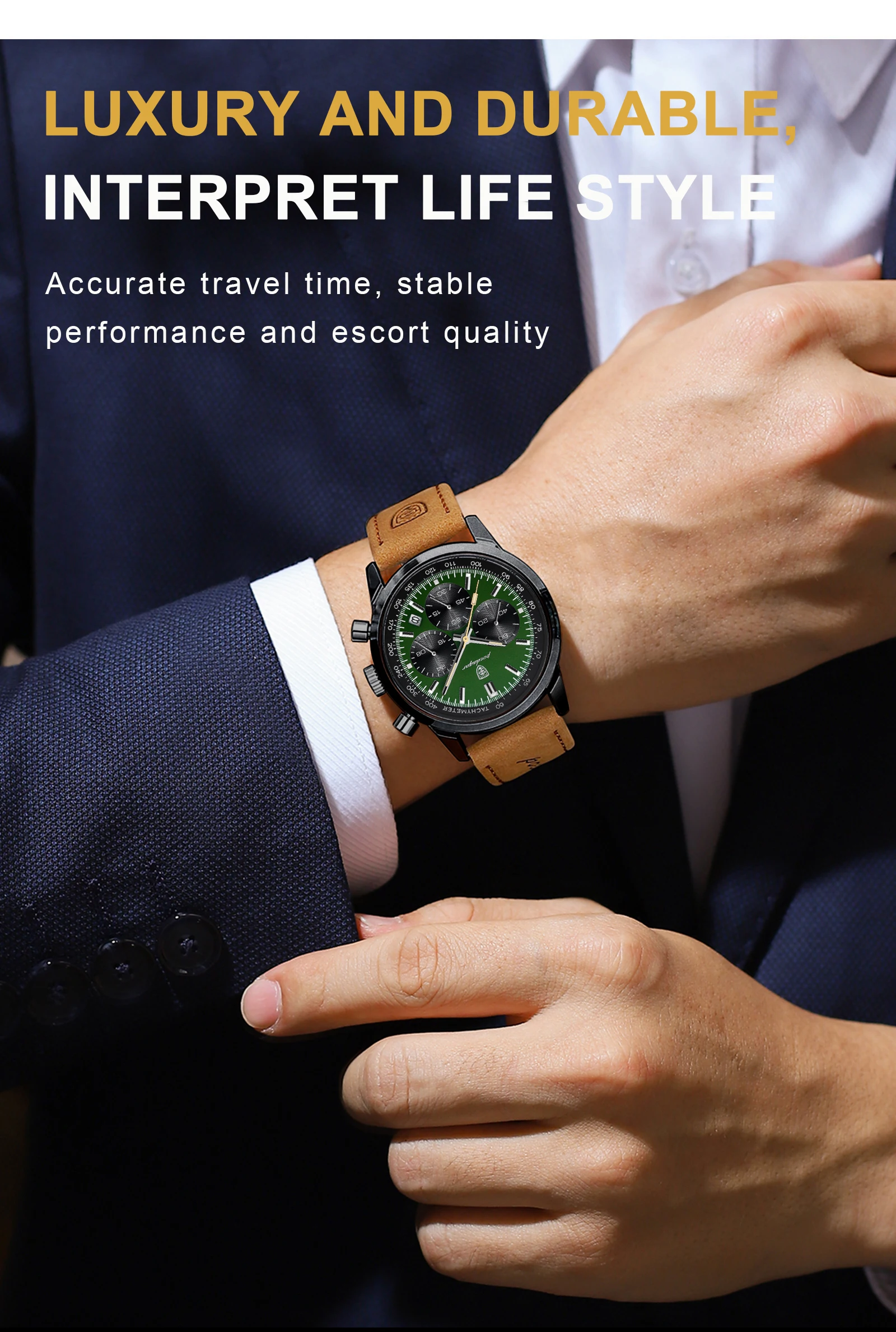 POEDAGAR Fashion Sport Wristwatch For Men Waterproof Luminous Chronograph Military Man Watch Leather Luxury Quartz Men's Watches
