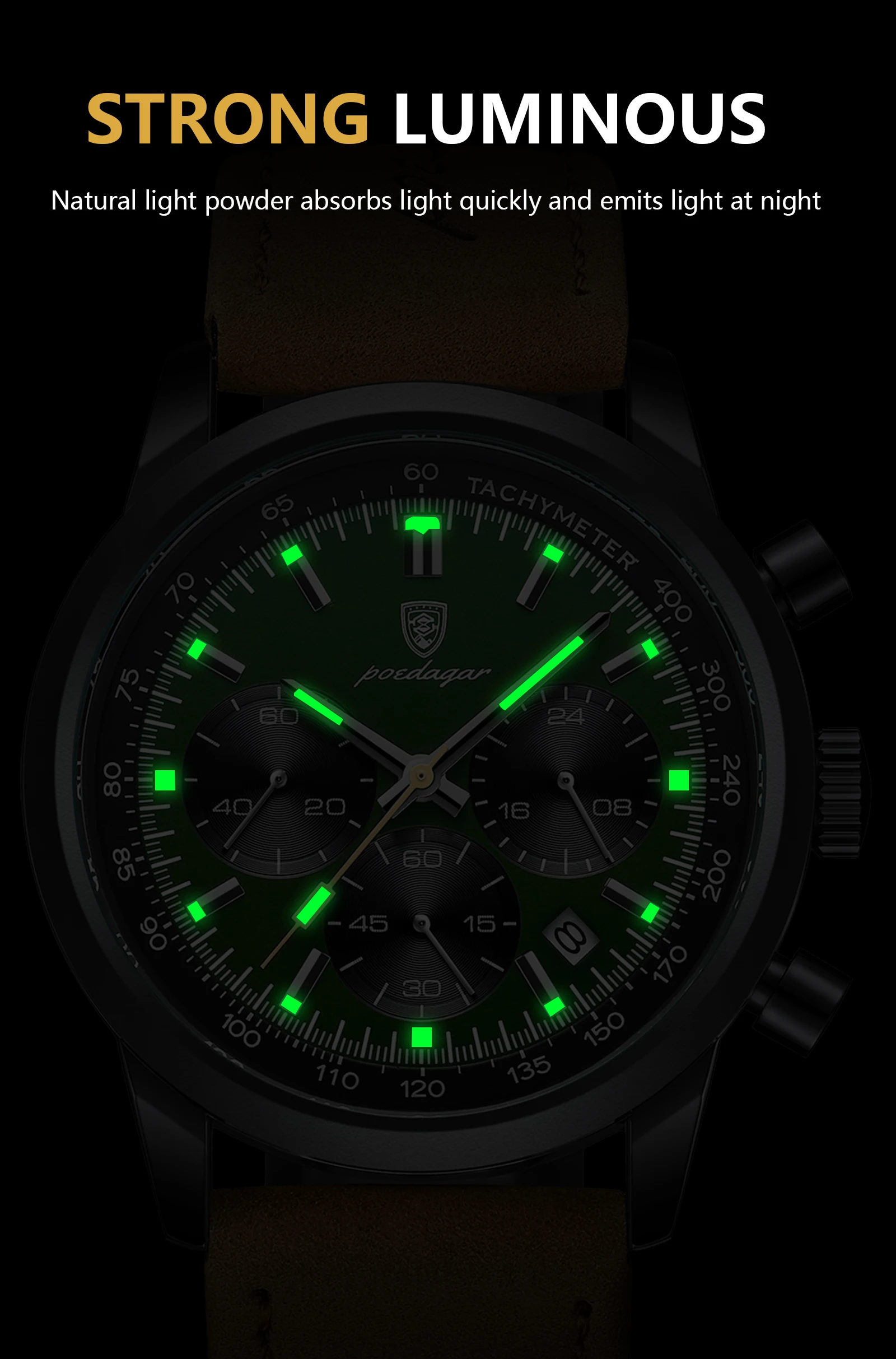 POEDAGAR Fashion Sport Wristwatch For Men Waterproof Luminous Chronograph Military Man Watch Leather Luxury Quartz Men's Watches
