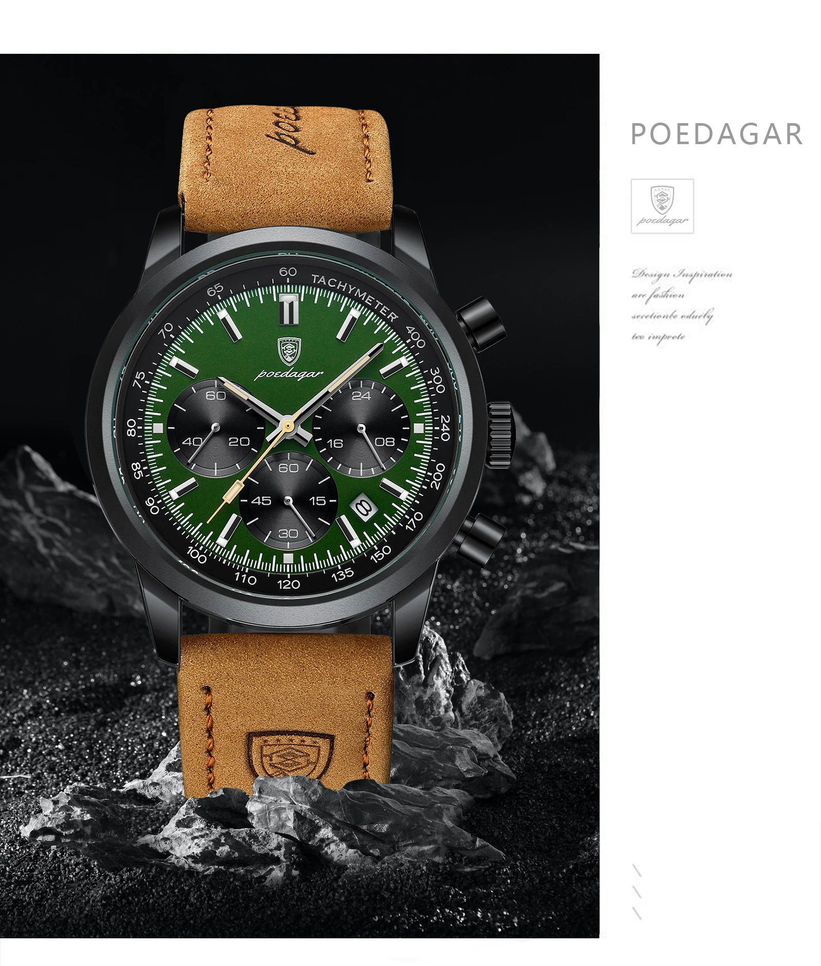 POEDAGAR Fashion Sport Wristwatch For Men Waterproof Luminous Chronograph Military Man Watch Leather Luxury Quartz Men's Watches