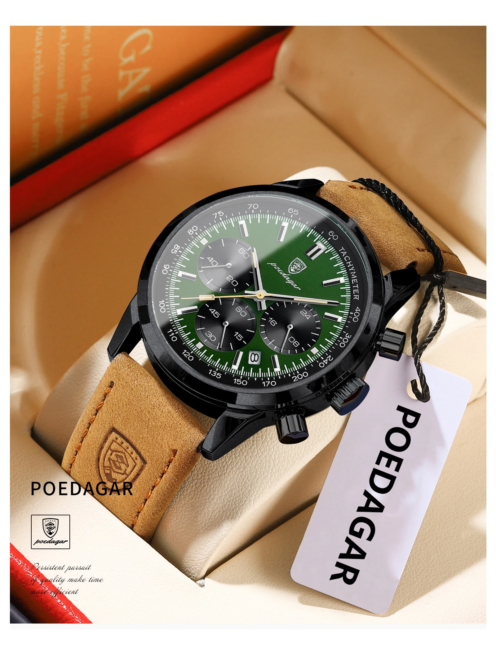 POEDAGAR Fashion Sport Wristwatch For Men Waterproof Luminous Chronograph Military Man Watch Leather Luxury Quartz Men's Watches