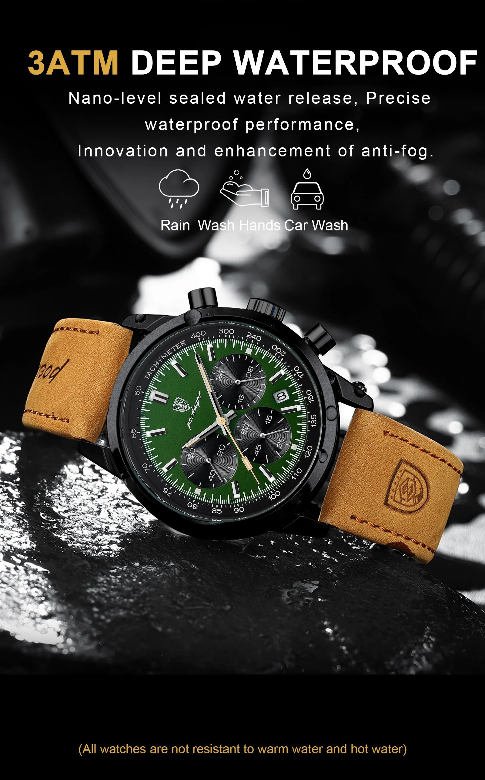 POEDAGAR Fashion Sport Wristwatch For Men Waterproof Luminous Chronograph Military Man Watch Leather Luxury Quartz Men's Watches