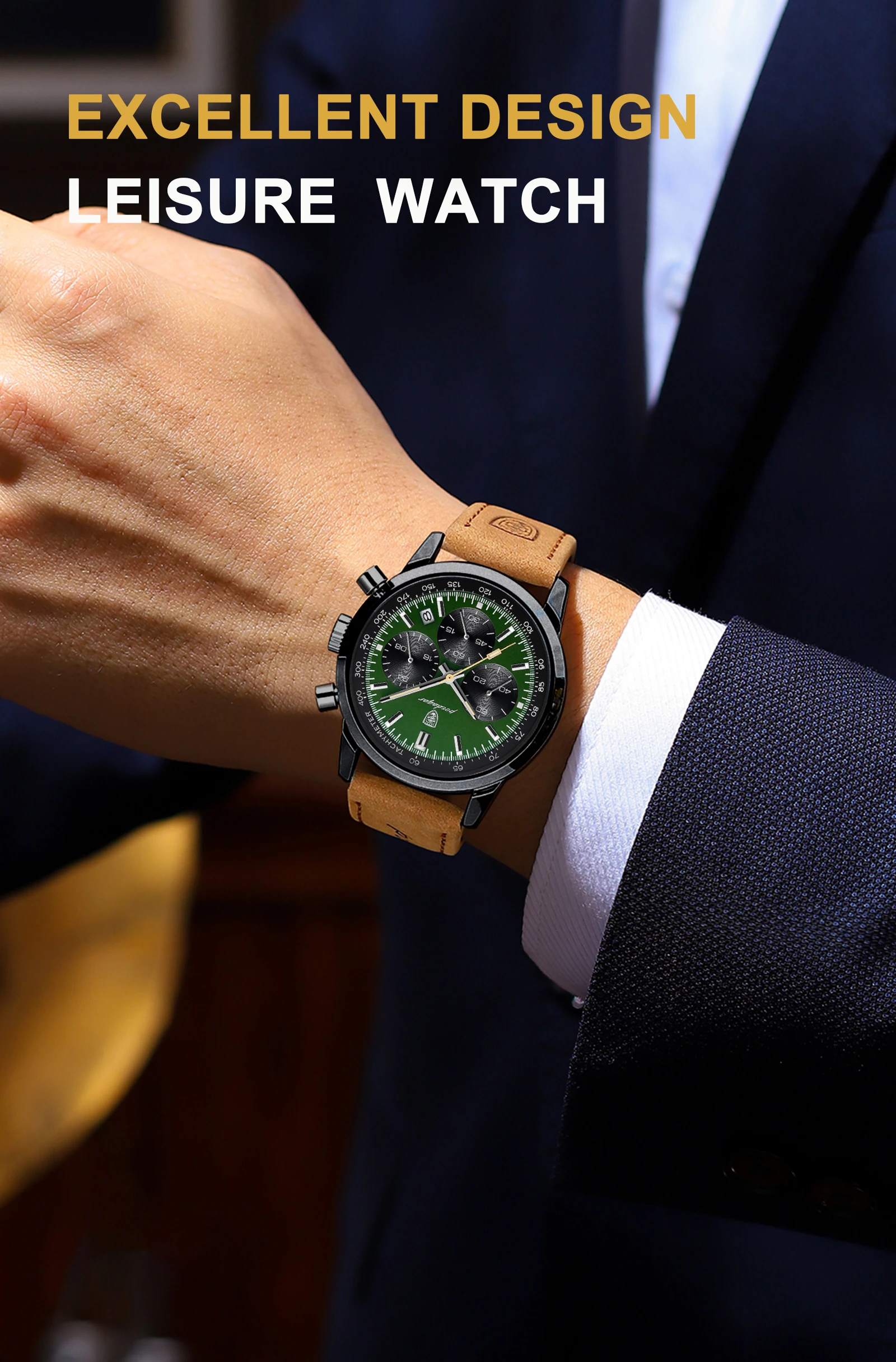 POEDAGAR Fashion Sport Wristwatch For Men Waterproof Luminous Chronograph Military Man Watch Leather Luxury Quartz Men's Watches