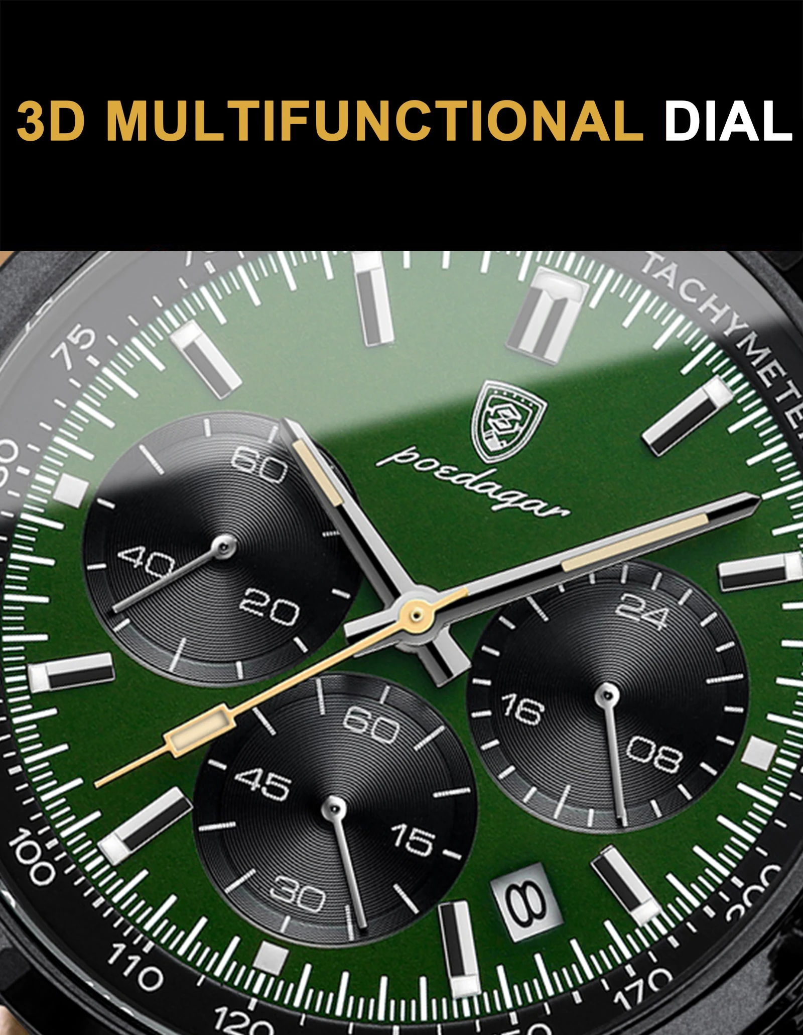 POEDAGAR Fashion Sport Wristwatch For Men Waterproof Luminous Chronograph Military Man Watch Leather Luxury Quartz Men's Watches