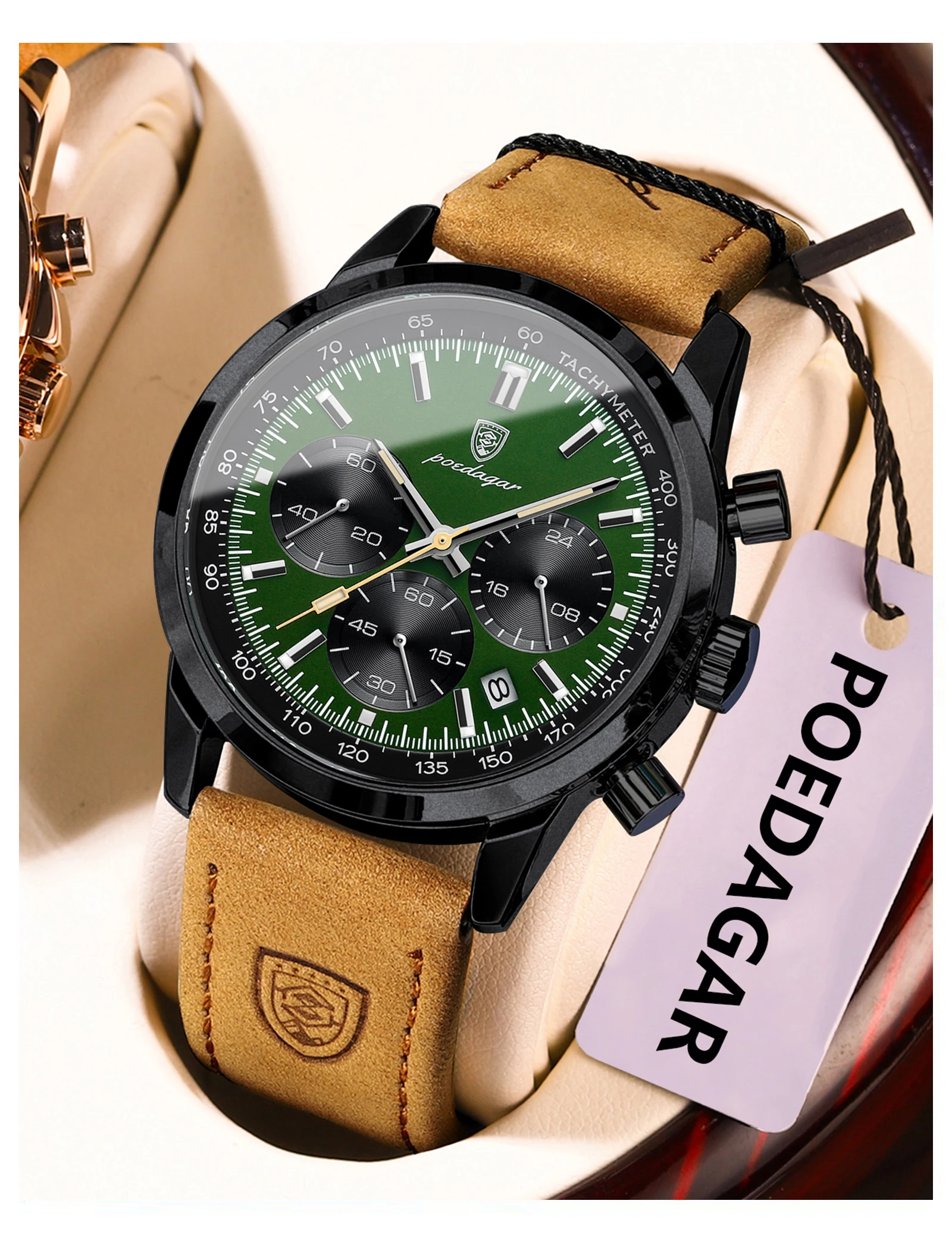 POEDAGAR Fashion Sport Wristwatch For Men Waterproof Luminous Chronograph Military Man Watch Leather Luxury Quartz Men's Watches