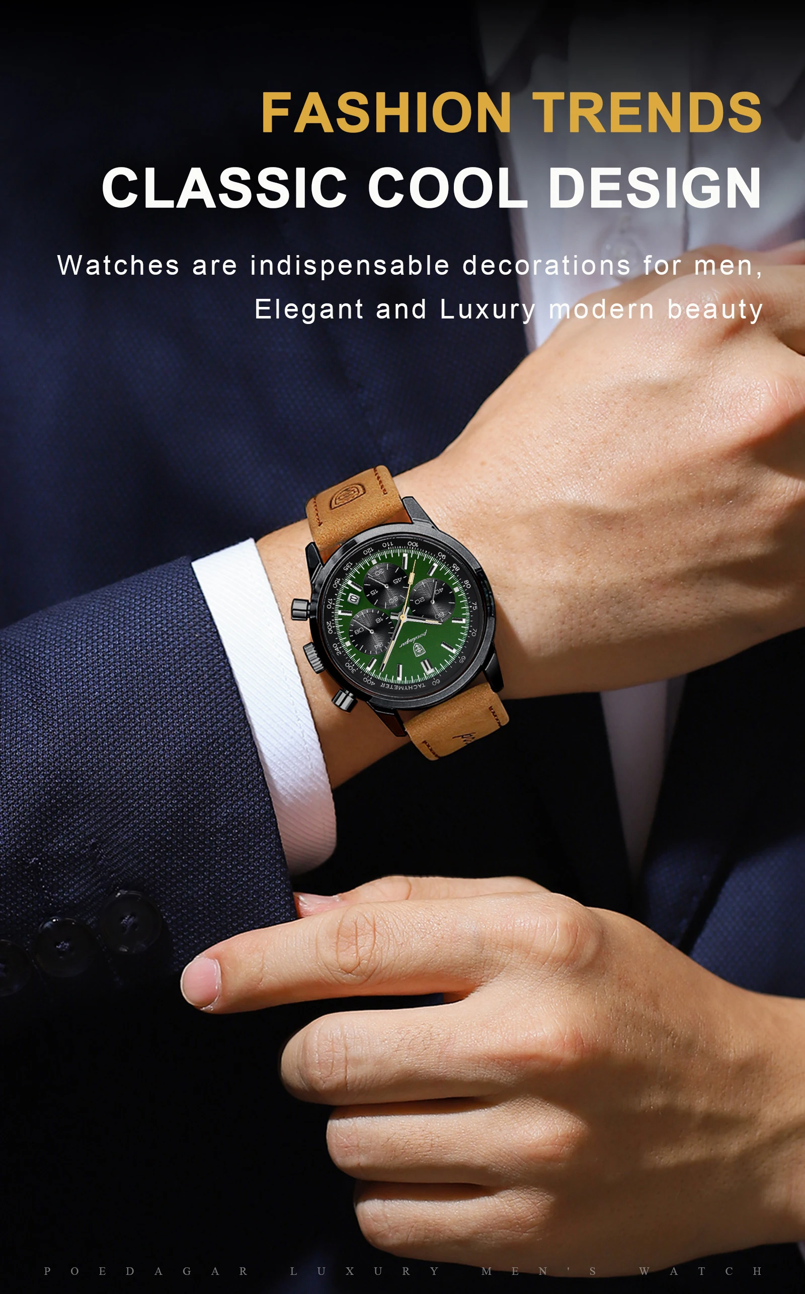 POEDAGAR Fashion Sport Wristwatch For Men Waterproof Luminous Chronograph Military Man Watch Leather Luxury Quartz Men's Watches