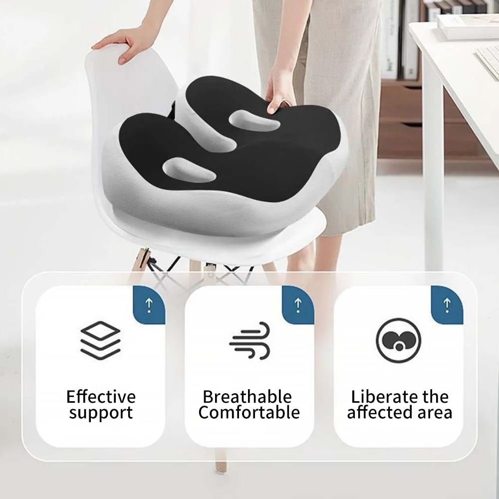 Pressure-Resistant and Breathable Ergonomic Seat Cushion with Slow-Recovery filling and Curved Surface Fitting the Hips