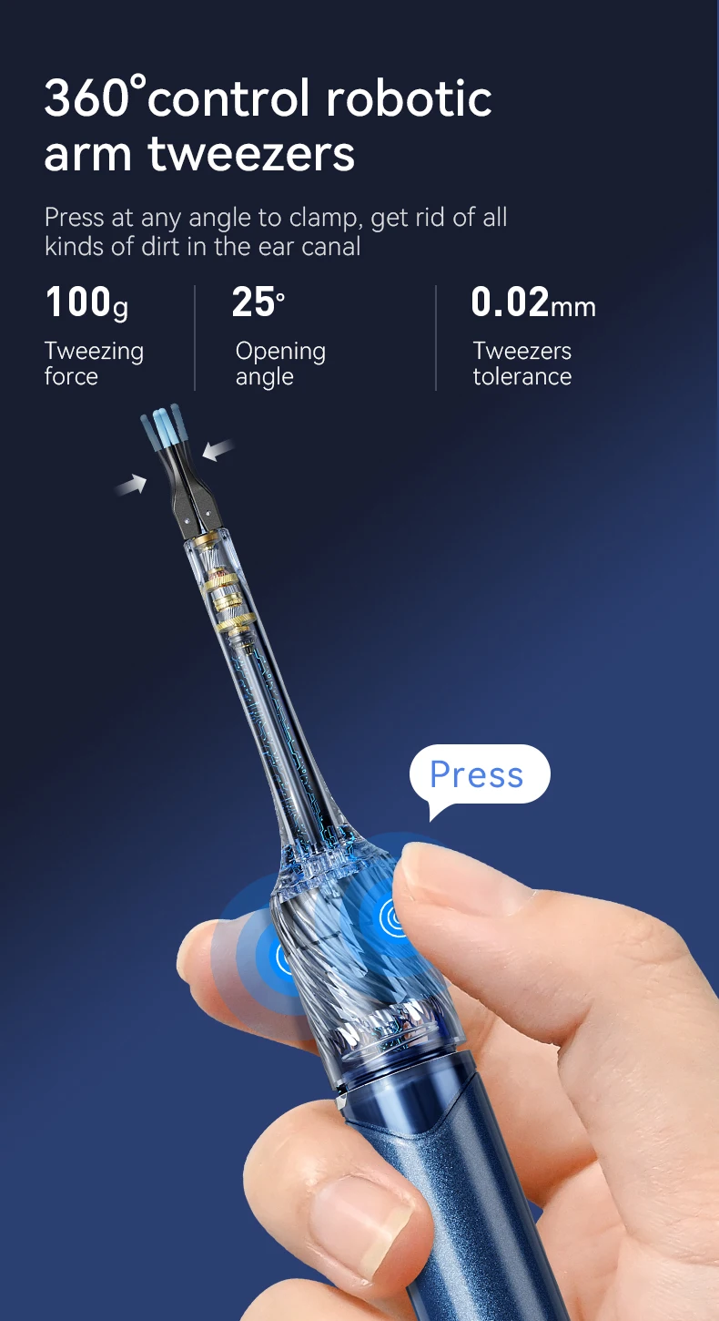 3 in 1 Wi-Fi Enabled Ear Pick Tweezers 12MP Camera Earwax Removal Tool with Rechargeable Battery Ear Cleaner with Tweezers Tools