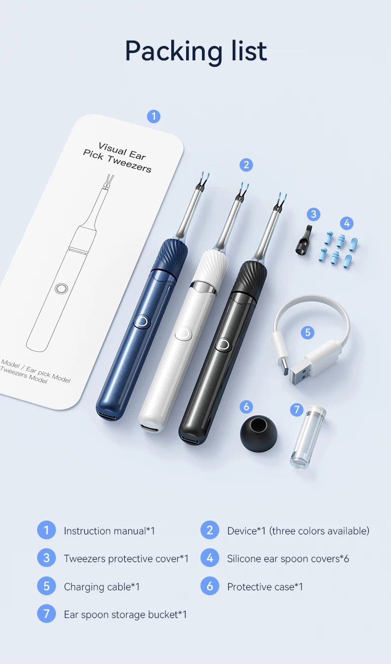 3 in 1 Wi-Fi Enabled Ear Pick Tweezers 12MP Camera Earwax Removal Tool with Rechargeable Battery Ear Cleaner with Tweezers Tools