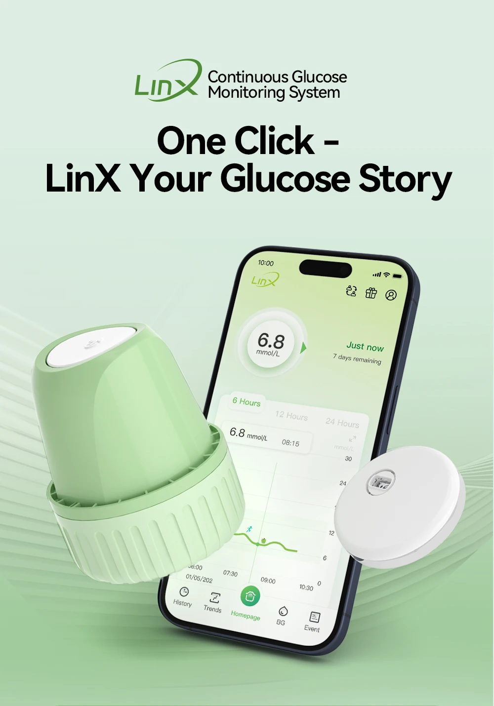 5Sets MicroTech LinX CGM Sensors Blood Glucose Meter No Finger Pricking Blood Sugar Test Diabetes Management