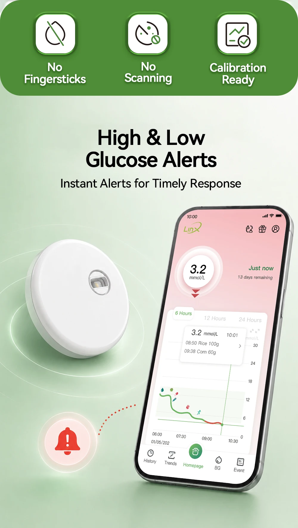 5Sets MicroTech LinX CGM Sensors Blood Glucose Meter No Finger Pricking Blood Sugar Test Diabetes Management
