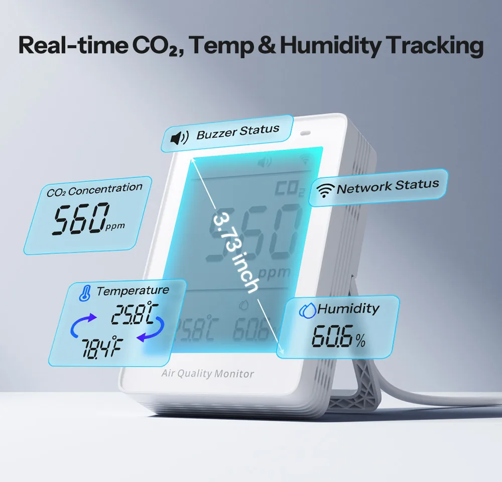 SONOFF AirGuard CO2 Matter Over WiFi Air Quality Monitor SAWF-08P Temperature Humidity Meter Sound & Light Alarm Historical Data