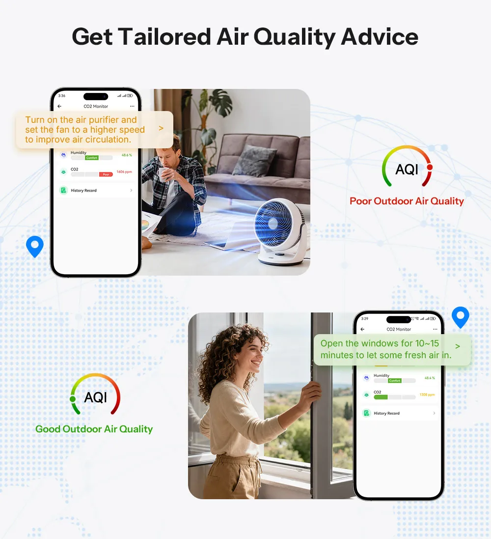 SONOFF AirGuard CO2 Matter Over WiFi Air Quality Monitor SAWF-08P Temperature Humidity Meter Sound & Light Alarm Historical Data