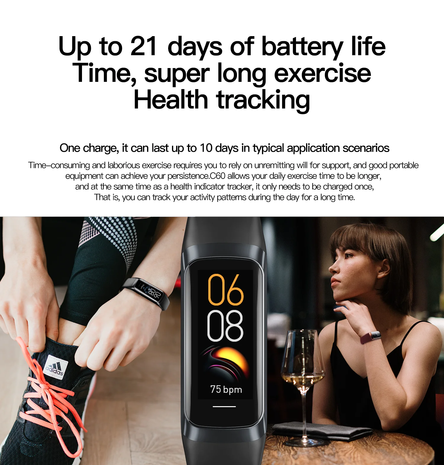 LIGE 1.1 Inch Amoled Heart Rate Monitor Smart Bracelet Wristband Slim Smart Watch Men Women Waterproof  Fitness Tracker Band