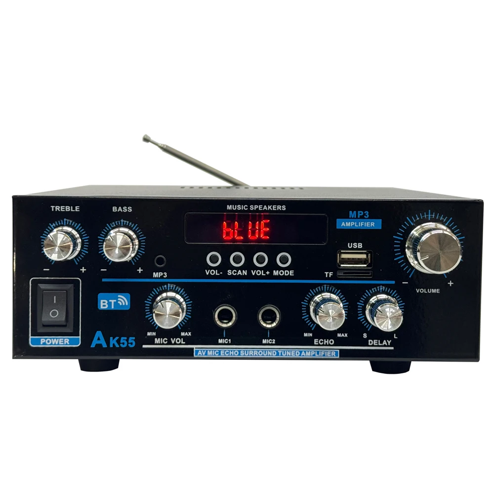 AK55 Amplifier Bluetooth-compatible Music Amplifiers for Home Car Karaoke 2 Channel HiFi Stereo AMP FM USB Remote Control Audio
