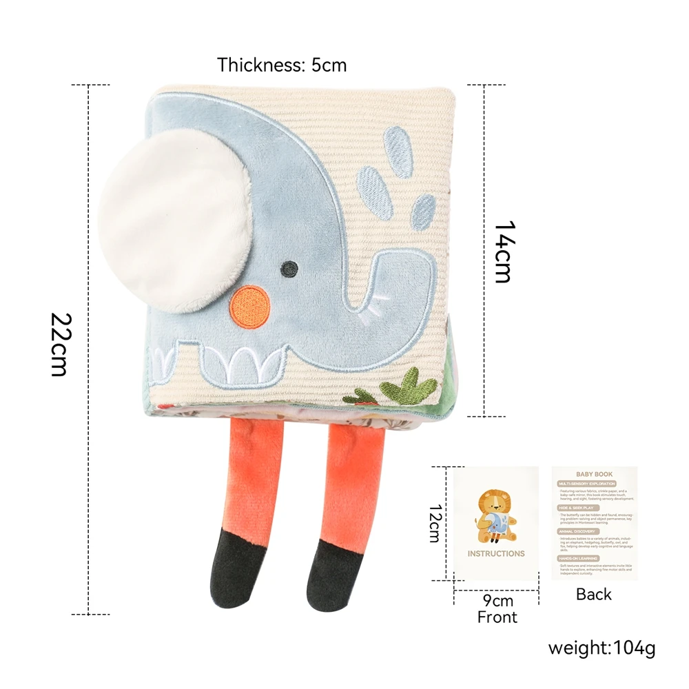 Baby Toys Cloth Book Infant Early Educational 0 12 Months Baby Sensory Toys Soft Books Toys Fluffy Cartoon Elephant Books Gifts