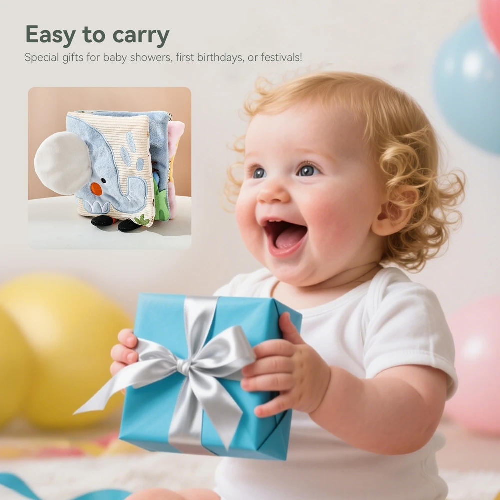 Baby Toys Cloth Book Infant Early Educational 0 12 Months Baby Sensory Toys Soft Books Toys Fluffy Cartoon Elephant Books Gifts