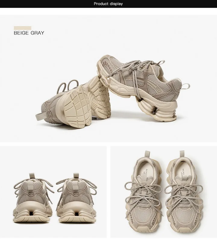 BEAUTODAY Chunky Sneakers Women Synthetic Leather Mesh Mixed Color Round Toe Lace-Up Sports Trainer Ladies Shoes Handmade 29A51