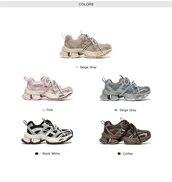 BEAUTODAY Chunky Sneakers Women Synthetic Leather Mesh Mixed Color Round Toe Lace-Up Sports Trainer Ladies Shoes Handmade 29A51