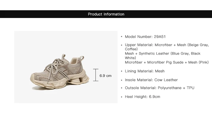 BEAUTODAY Chunky Sneakers Women Synthetic Leather Mesh Mixed Color Round Toe Lace-Up Sports Trainer Ladies Shoes Handmade 29A51