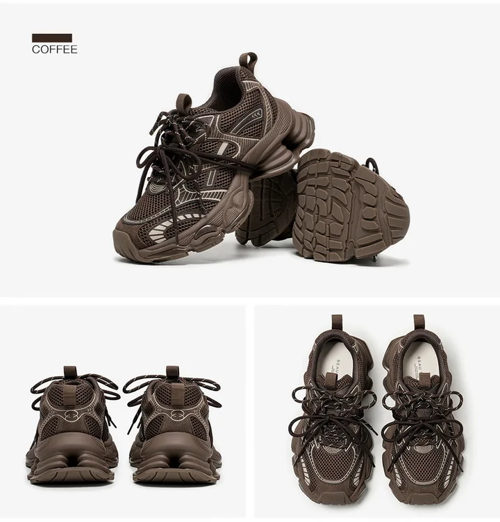 BEAUTODAY Chunky Sneakers Women Synthetic Leather Mesh Mixed Color Round Toe Lace-Up Sports Trainer Ladies Shoes Handmade 29A51