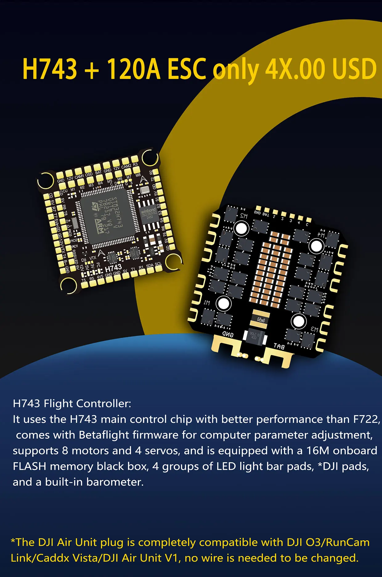 DAKEFPV H743 12S 120A FC 8S 100A BLS Bluejay ESC H743 Flight Controller Powerful RC Stack for 10 13 15 18inch FPV Racing Drone