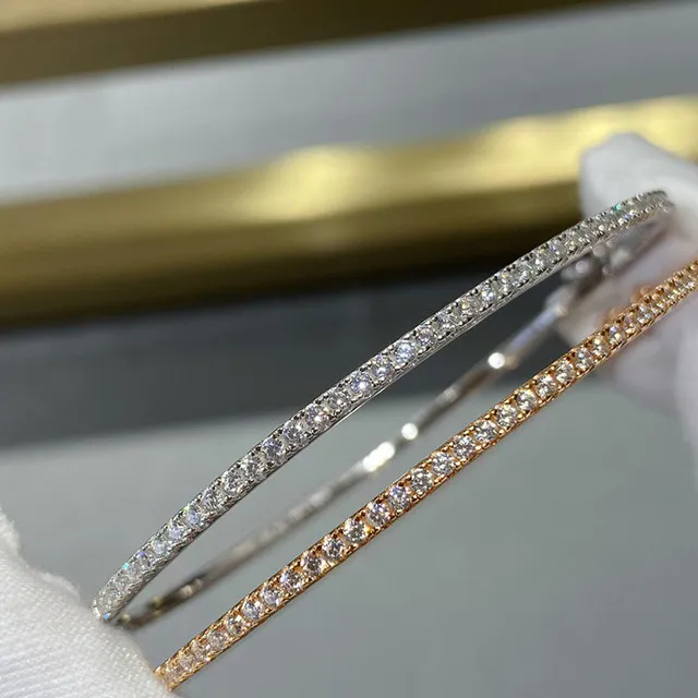 Quality Brand Pure 925 Sterling Silver Jewelry For Women Gold Bangle Move Diamond Bangle Wedding Jewelry Around Rivet 6cm Bangle