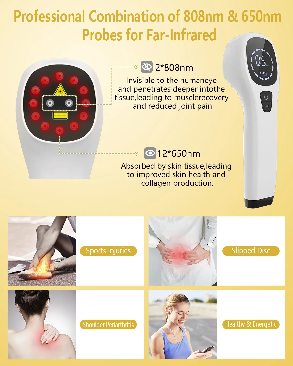 2x808nm Cold Laser Therapy Device for Body Pain Relief Free Glasses No Bag Phototherapy Equipment for Arthritis Tennis Elbow Pet