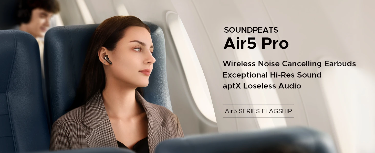 SOUNDPEATS Air5 Pro Wireless Earphones 55 dB Adaptive Hybrid ANC Bluetooth 5.4 Earbuds, Hi-Res LDAC AptX Lossless,6 Mics AI ENC