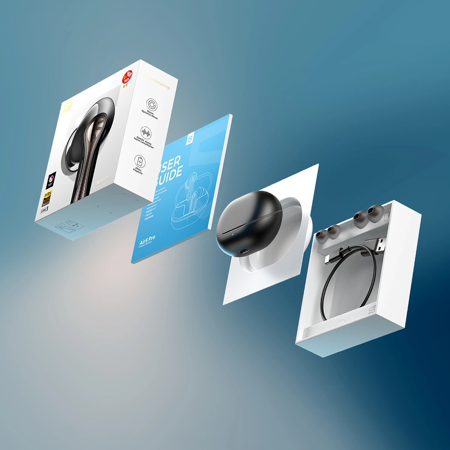 SOUNDPEATS Air5 Pro Wireless Earphones 55 dB Adaptive Hybrid ANC Bluetooth 5.4 Earbuds, Hi-Res LDAC AptX Lossless,6 Mics AI ENC