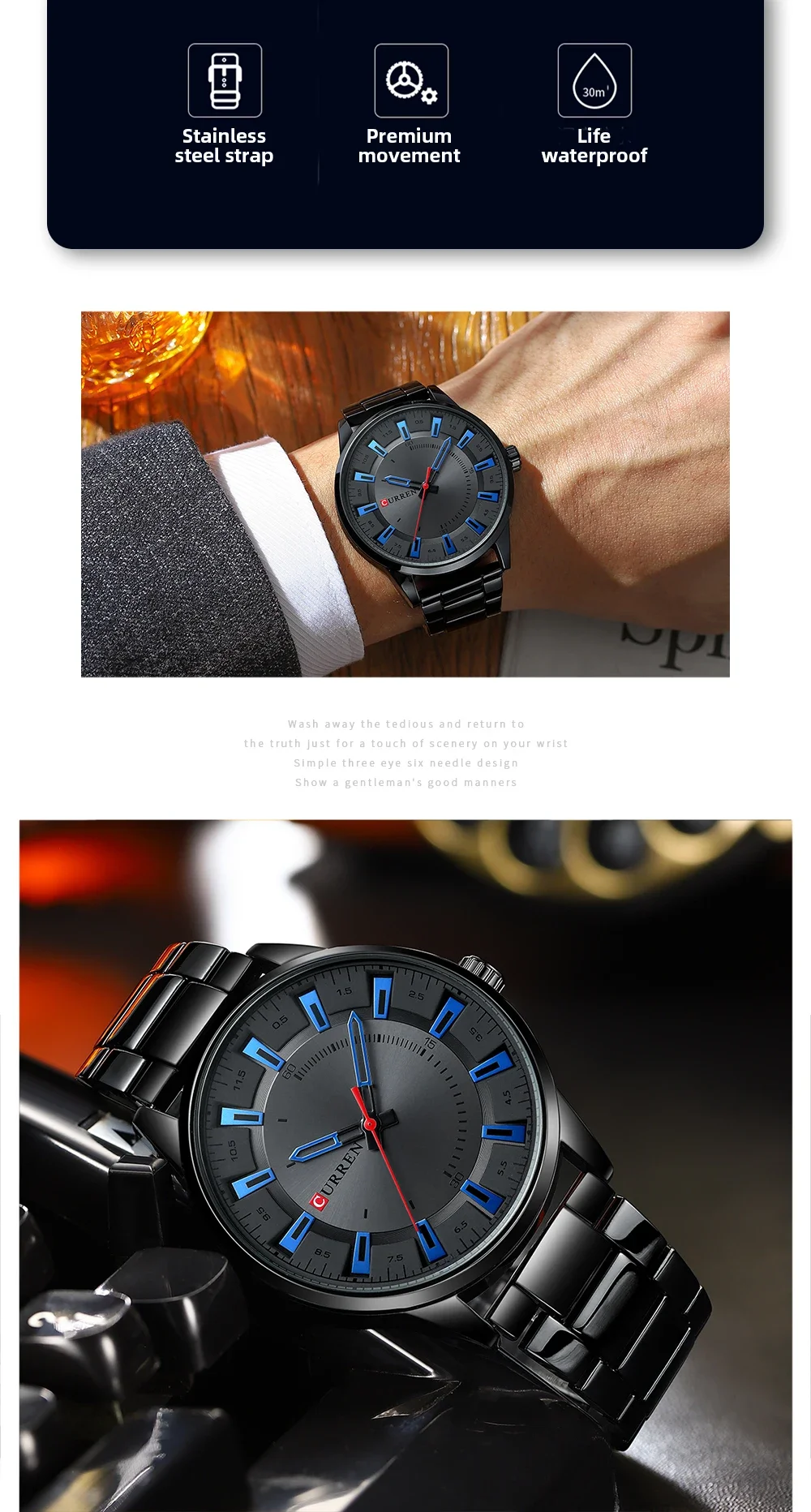 CURREN 8406 Mens Large Dial Ultra-Thin Business Simple Steel Strap Superior Brand Fashion Simple Style Wristwatch
