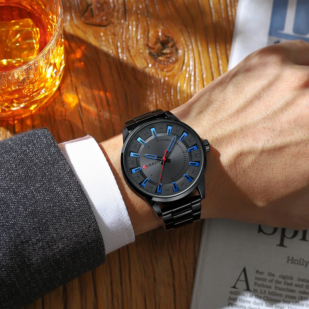 CURREN 8406 Mens Large Dial Ultra-Thin Business Simple Steel Strap Superior Brand Fashion Simple Style Wristwatch