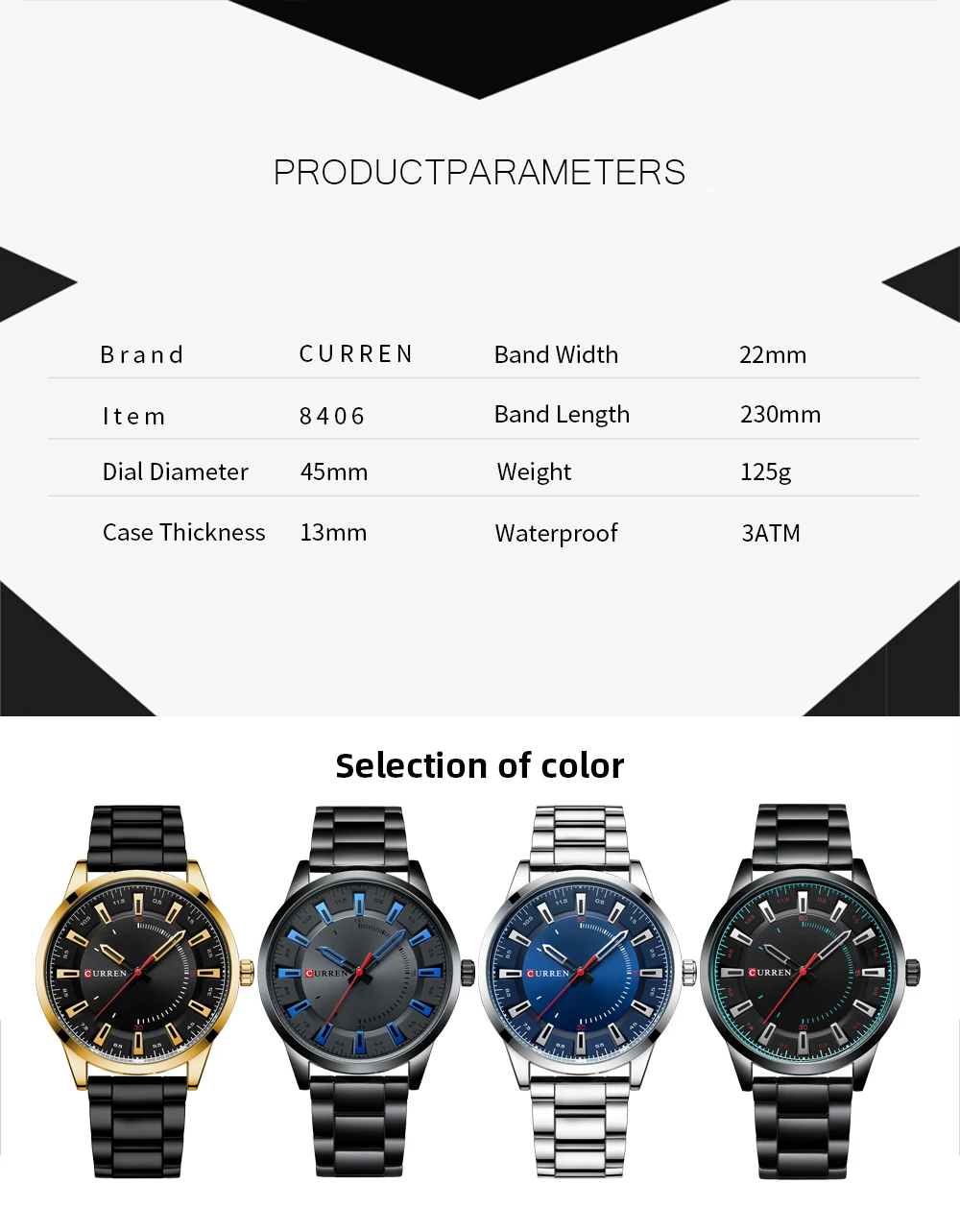 CURREN 8406 Mens Large Dial Ultra-Thin Business Simple Steel Strap Superior Brand Fashion Simple Style Wristwatch