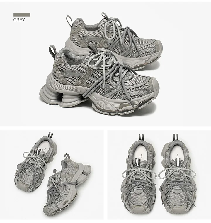 BEAUTODAY Chunky Sneakers Women Synthetic Leather Mesh Round Toe Lace-up Sports Trainers Ladies Patchwork Shoes Handmade 29A51