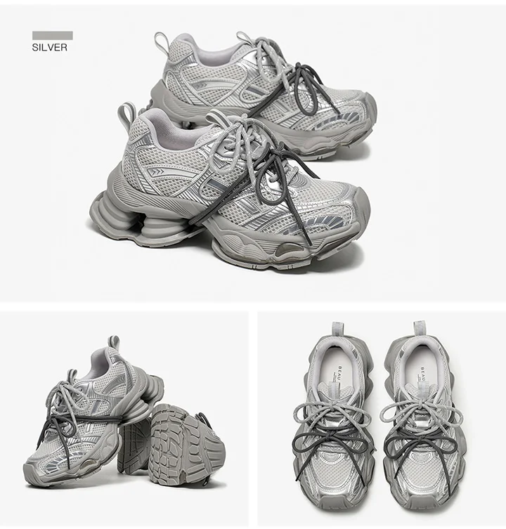 BEAUTODAY Chunky Sneakers Women Synthetic Leather Mesh Round Toe Lace-up Sports Trainers Ladies Patchwork Shoes Handmade 29A51