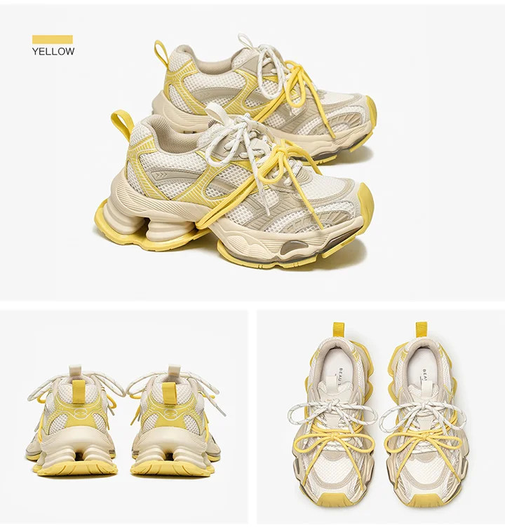 BEAUTODAY Chunky Sneakers Women Synthetic Leather Mesh Round Toe Lace-up Sports Trainers Ladies Patchwork Shoes Handmade 29A51
