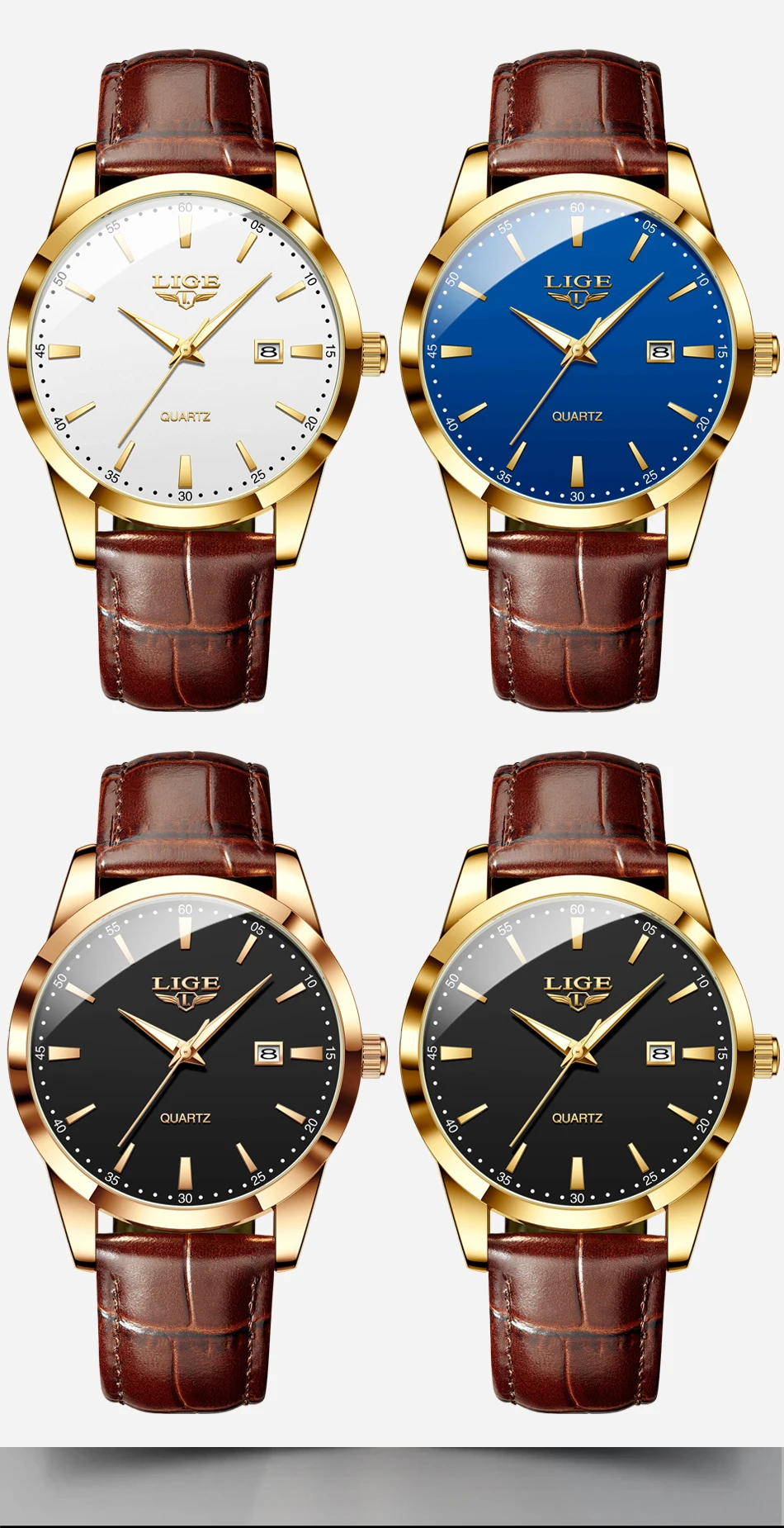 LIGE Fashion Brown Leather Watch Men Military Sports Men's Quartz Wristwatches Casual Waterproof Chronograph Relogios Masculino