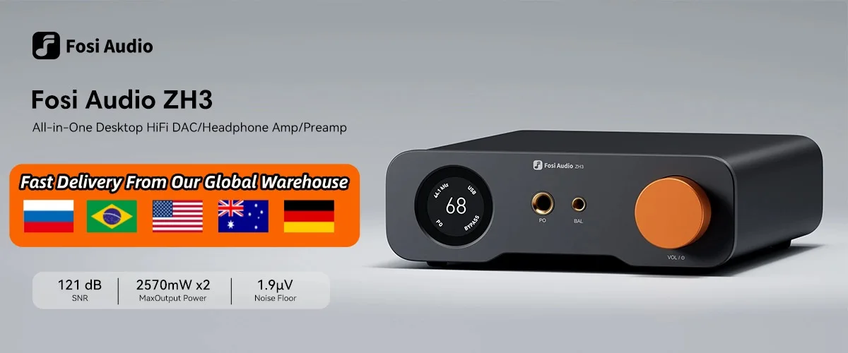 Fosi Audio ZH3 HIFI Headphone Amplifier AKM4493SEQ Desktop DAC Fully Balanced Preamp with Remote 12V Trigger Input
