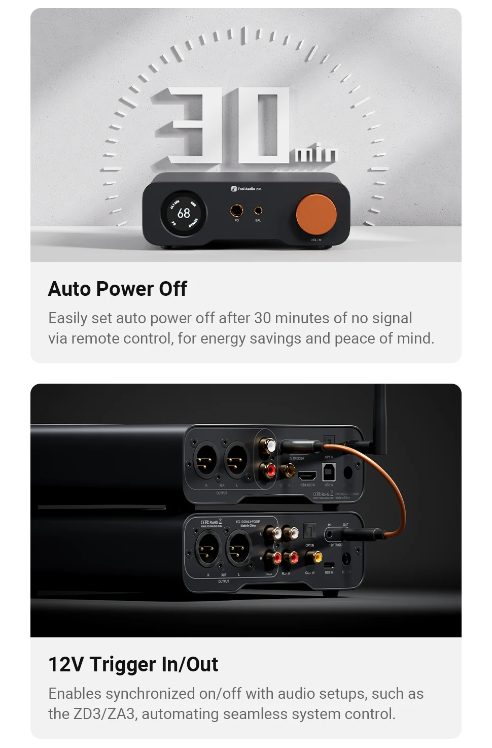Fosi Audio ZH3 HIFI Headphone Amplifier AKM4493SEQ Desktop DAC Fully Balanced Preamp with Remote 12V Trigger Input