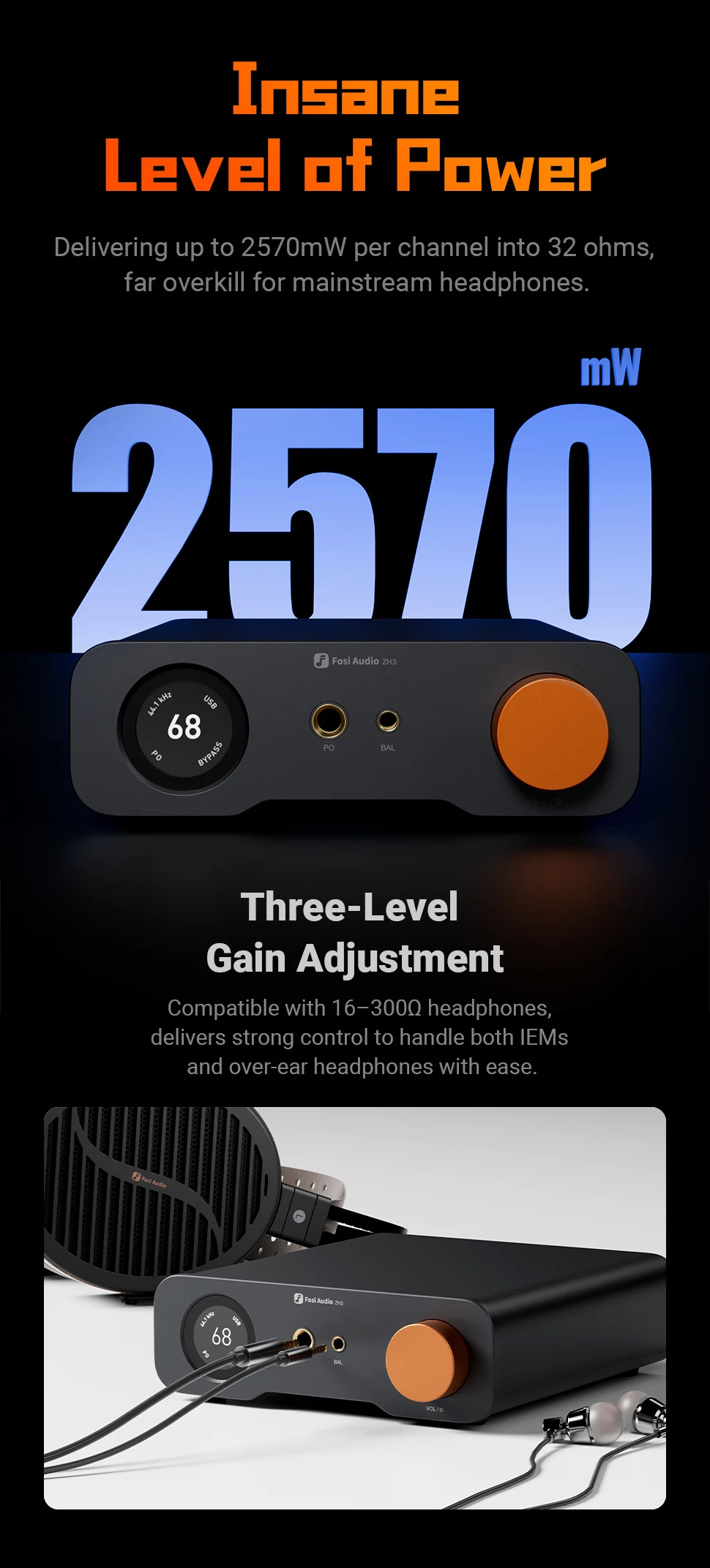 Fosi Audio ZH3 HIFI Headphone Amplifier AKM4493SEQ Desktop DAC Fully Balanced Preamp with Remote 12V Trigger Input