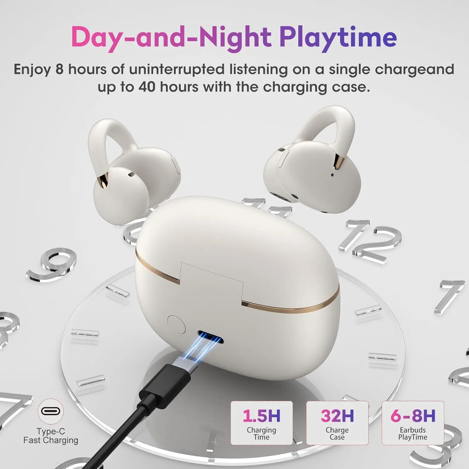 Ortizan OHAYO-A7 Clip On Earbuds, Lightweight Comfort Open Ear Headphones, Wireless Sports Headphones with ENC AI 4 Mics Calls