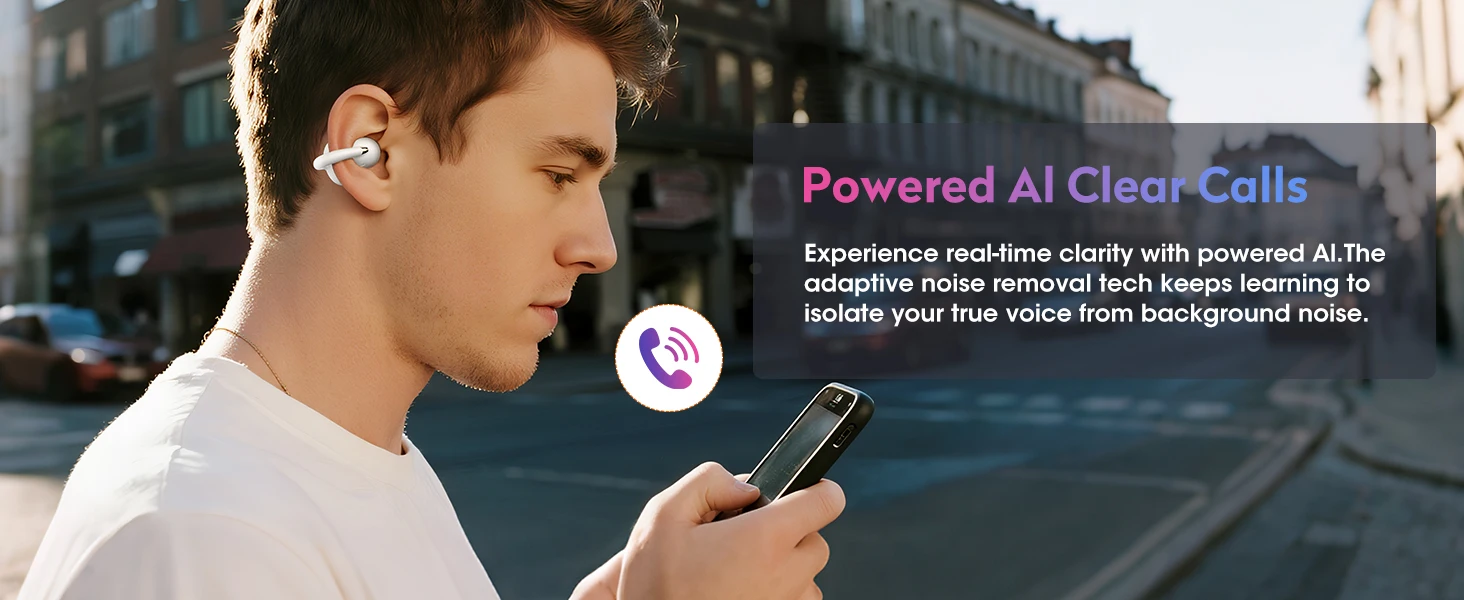 Ortizan OHAYO-A7 Clip On Earbuds, Lightweight Comfort Open Ear Headphones, Wireless Sports Headphones with ENC AI 4 Mics Calls