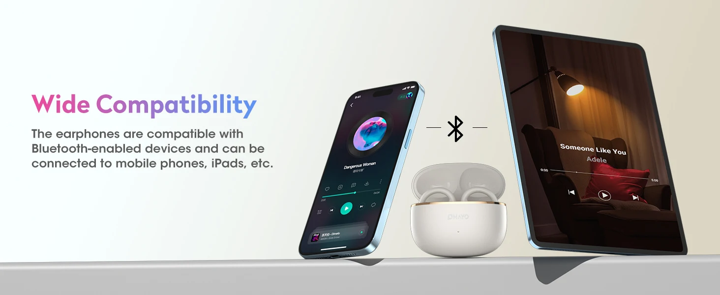 Ortizan OHAYO-A7 Clip On Earbuds, Lightweight Comfort Open Ear Headphones, Wireless Sports Headphones with ENC AI 4 Mics Calls