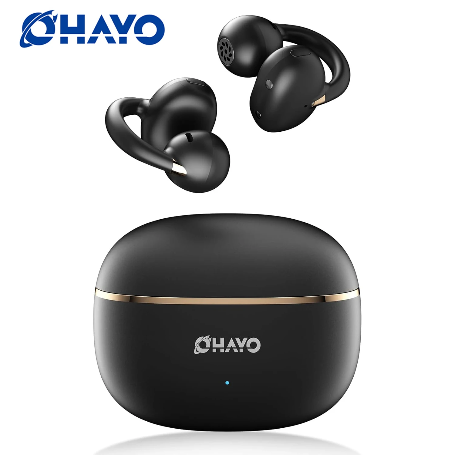 Ortizan OHAYO-A7 Clip On Earbuds, Lightweight Comfort Open Ear Headphones, Wireless Sports Headphones with ENC AI 4 Mics Calls