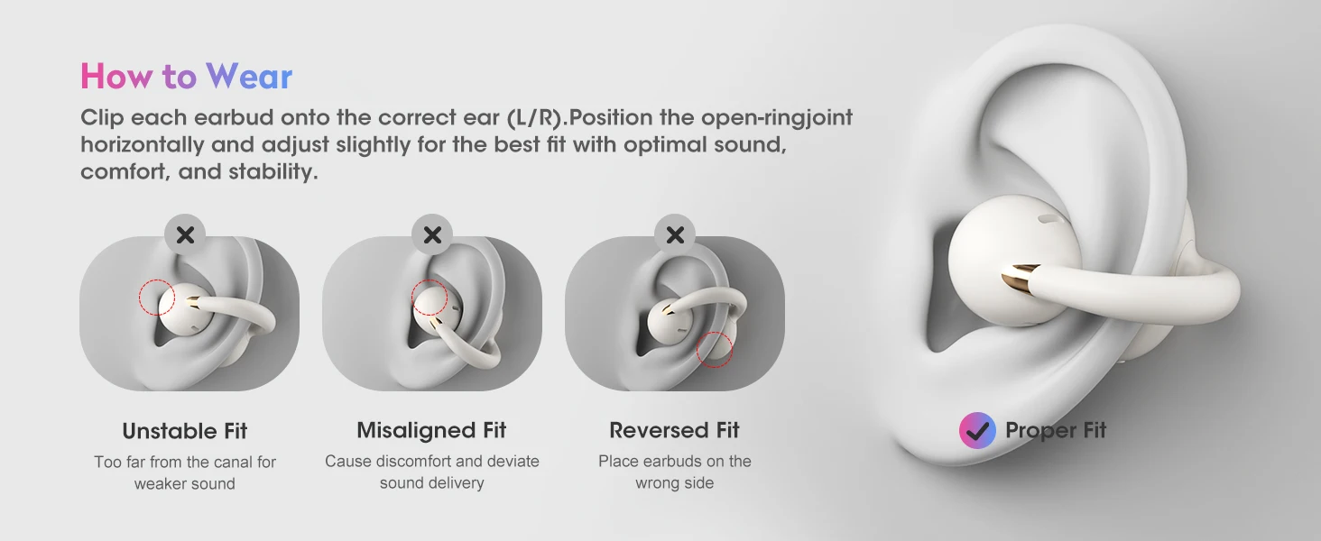 Ortizan OHAYO-A7 Clip On Earbuds, Lightweight Comfort Open Ear Headphones, Wireless Sports Headphones with ENC AI 4 Mics Calls