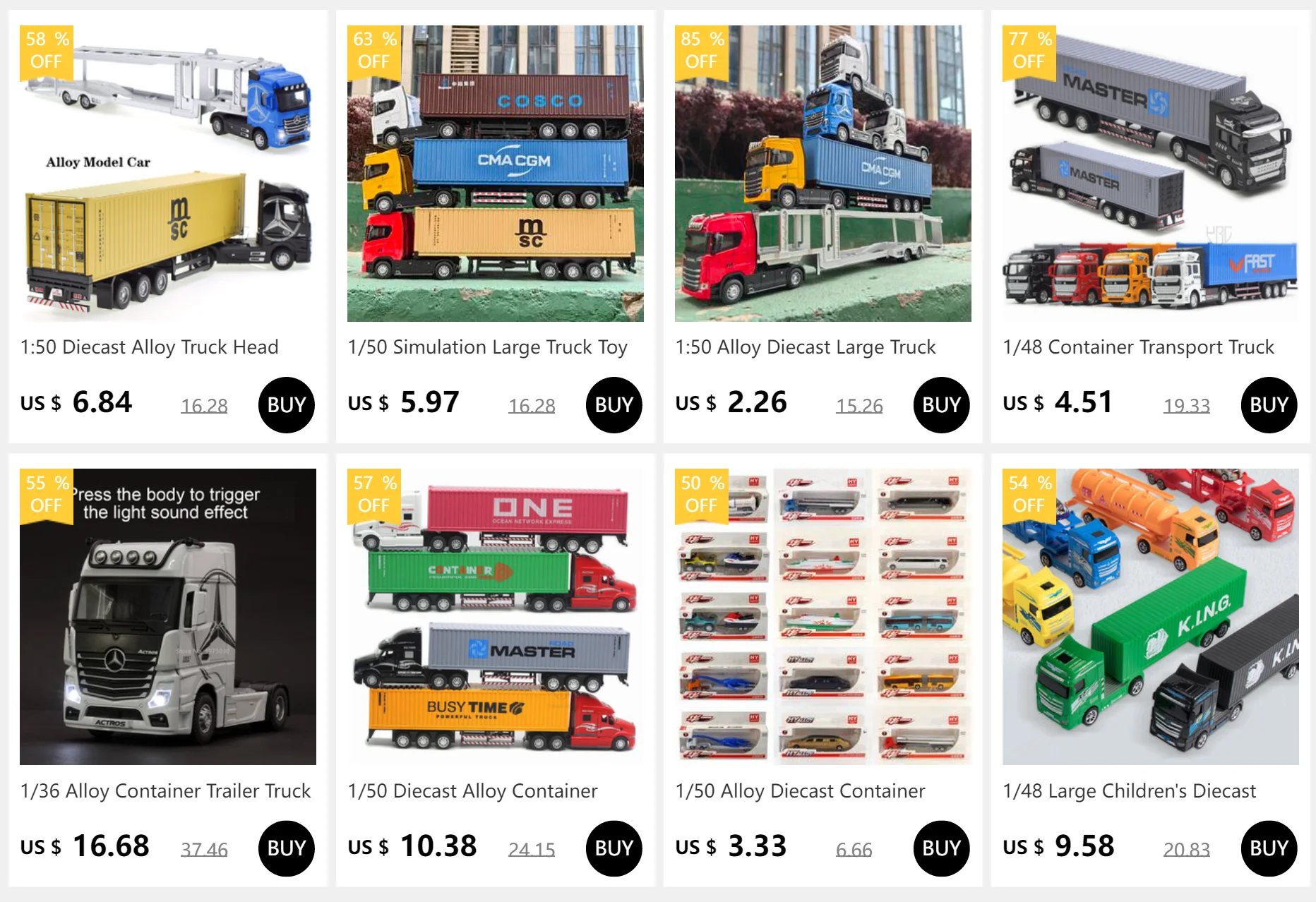 1/50 Simulation Large Truck Toy Car Model Alloy Diecast Transport Container Vehicle Car For Boy Gifts with Sound Light Pull Back