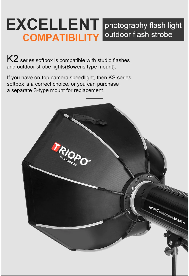 Triopo 90cm Photo Portable Bowens Mount Softbox W/ Honeycomb Grid K90 Octagon Umbrella Outdoor Soft Box for Godox Jinbei Strobe