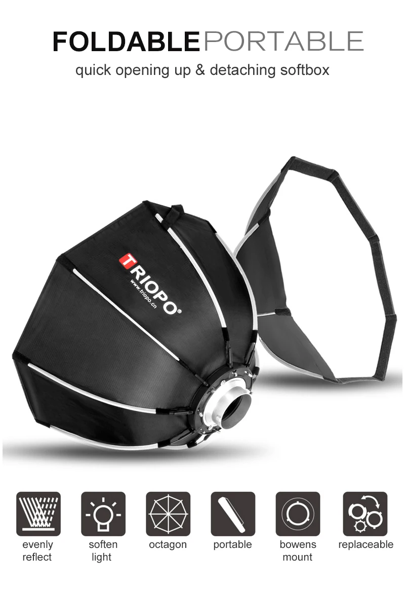 Triopo 90cm Photo Portable Bowens Mount Softbox W/ Honeycomb Grid K90 Octagon Umbrella Outdoor Soft Box for Godox Jinbei Strobe