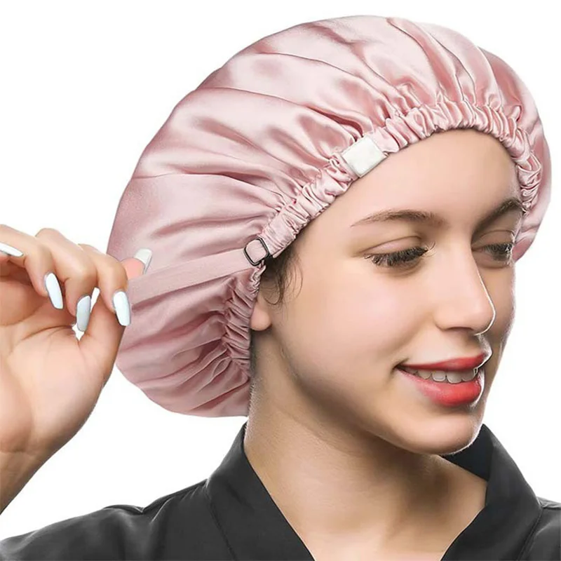 Birdtree 16MM 100% Real Silk Bonnet, Women Double Layer Sleeping Night Cap, Pure Hair Wrap Elastic Headwrap A34324M
