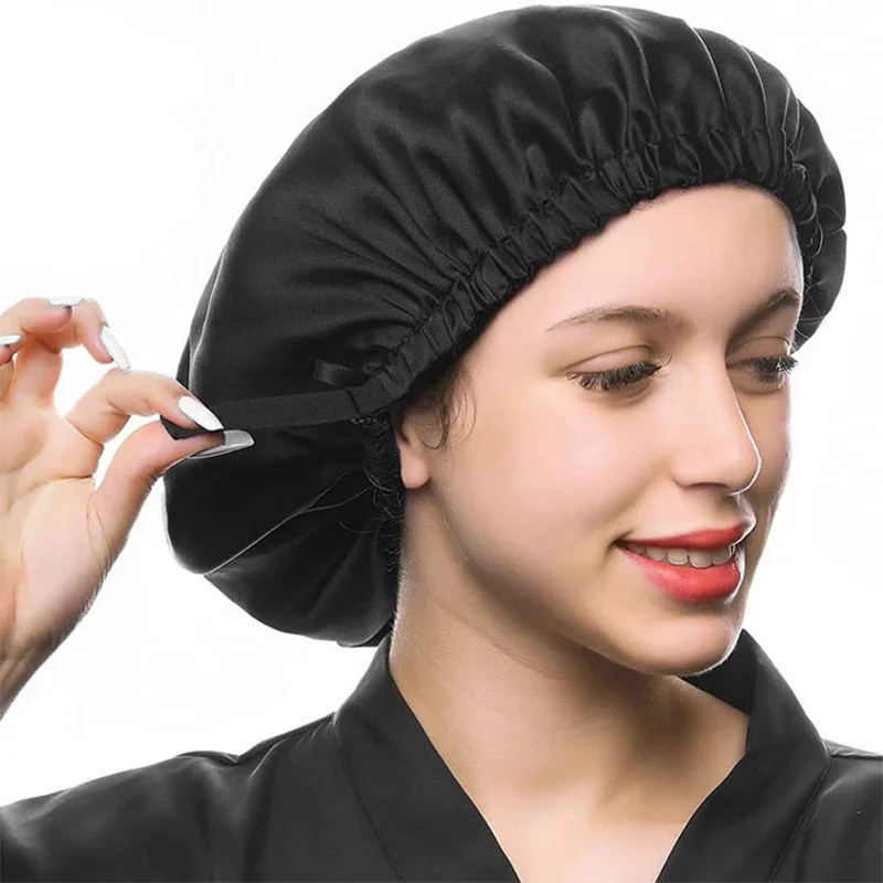 Birdtree 16MM 100% Real Silk Bonnet, Women Double Layer Sleeping Night Cap, Pure Hair Wrap Elastic Headwrap A34324M